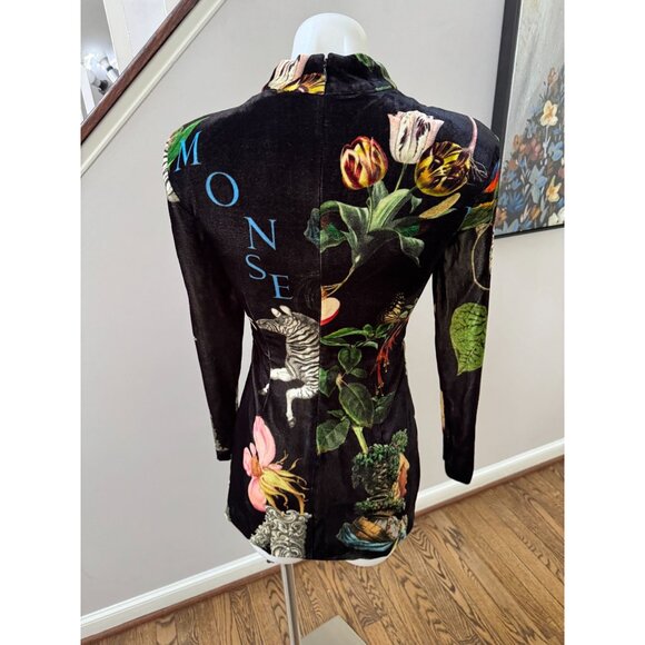 MONSE Long Sleeve Graphic Print Velvet Cocktail Mini Dress Size 2 - Picture 9 of 9